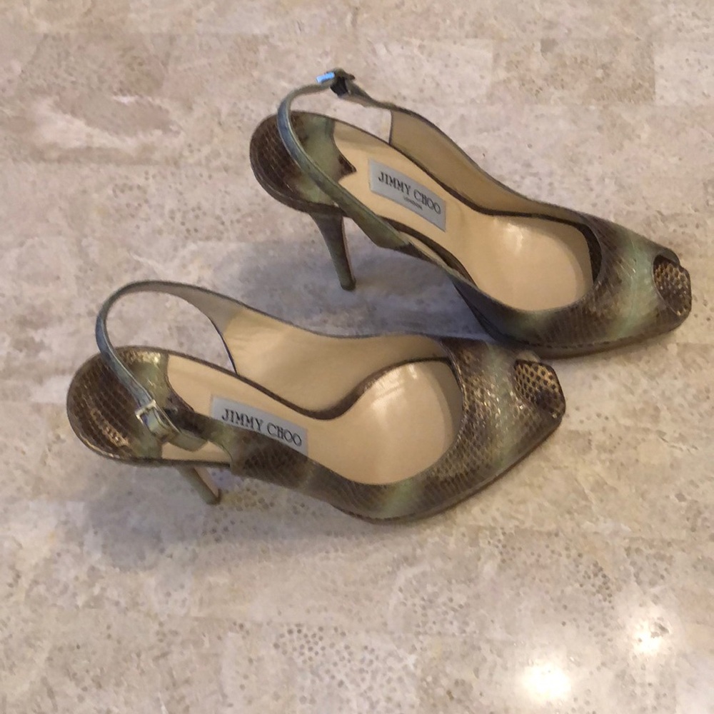 Jimmy Choo Metallic Watersnake Sage Platform Pumps